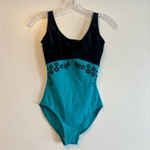 Grishko Velour top, Blue and Black with Flowers